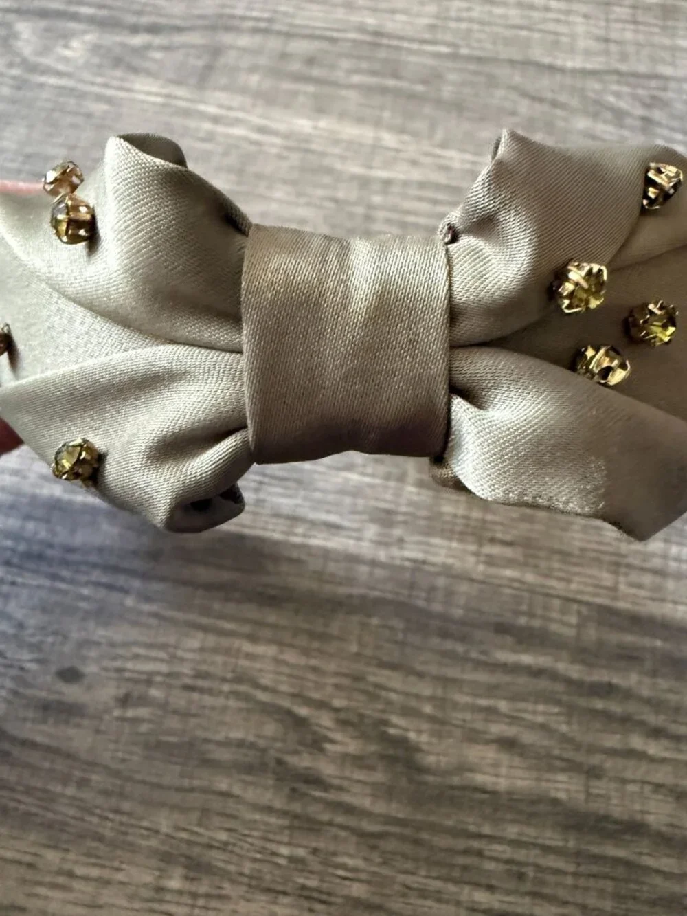 NWOT J. Crew Olive Green Taupe Beaded Rhinestones Knot Headband Satin Finish